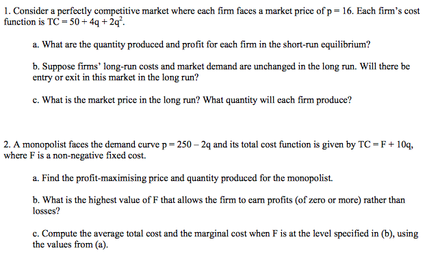 Solved 1. Consider a perfectly competitive market where each | Chegg.com