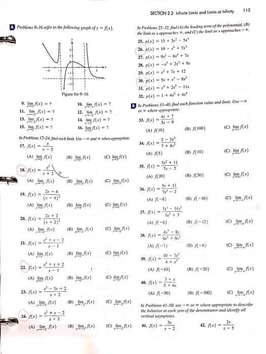 Solved SECTION 22 Infinite Limits and Limits at lInfinity | Chegg.com
