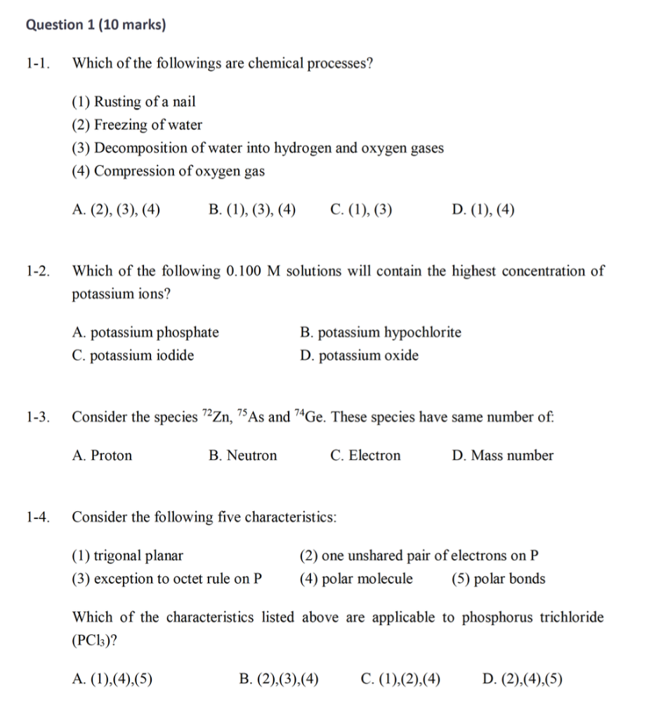 Solved Question 1 (10 marks) 1-1. Which of the followings | Chegg.com