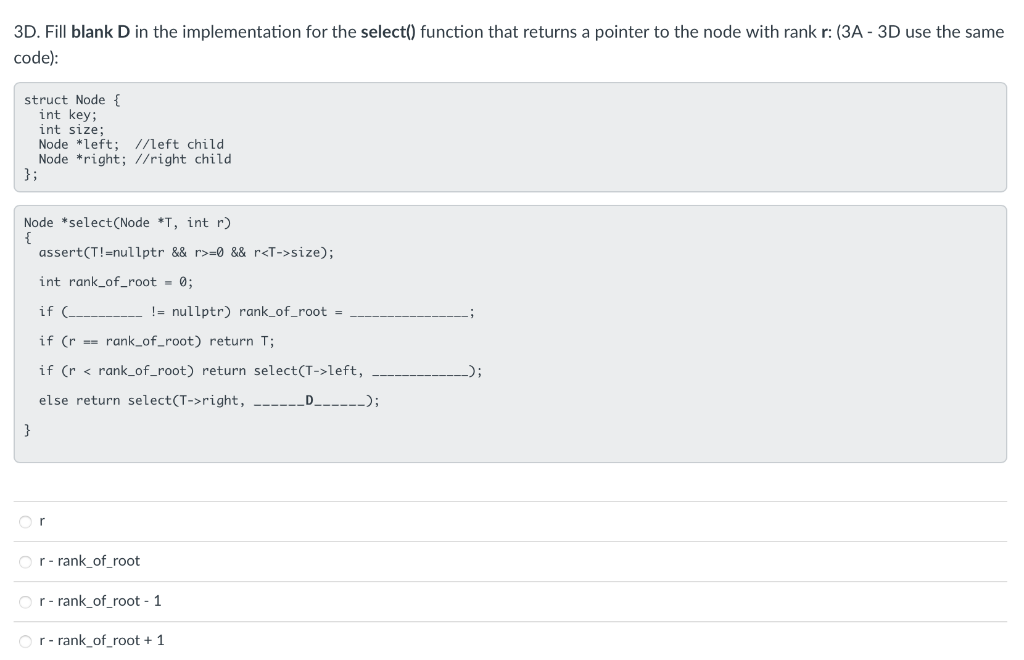Solved 3D. Fill blank D in the implementation for the | Chegg.com