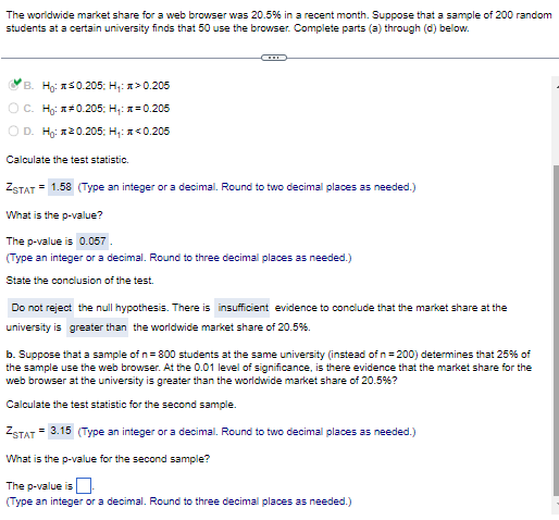 Solved The worldwide market share for a web browser was | Chegg.com