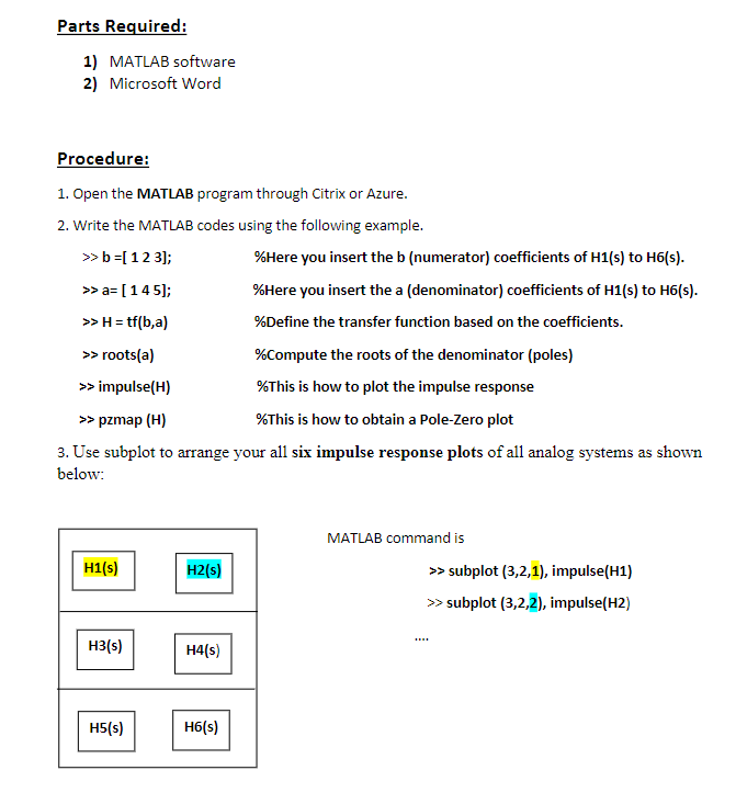 Please Post All Matlab Code and Plots:Parts | Chegg.com