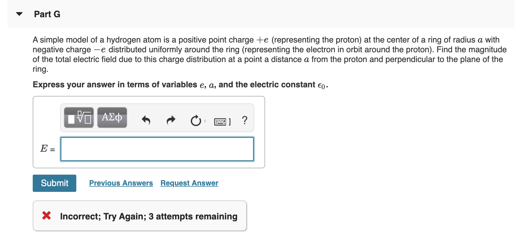 Solved Part G A simple model of a hydrogen atom is a | Chegg.com