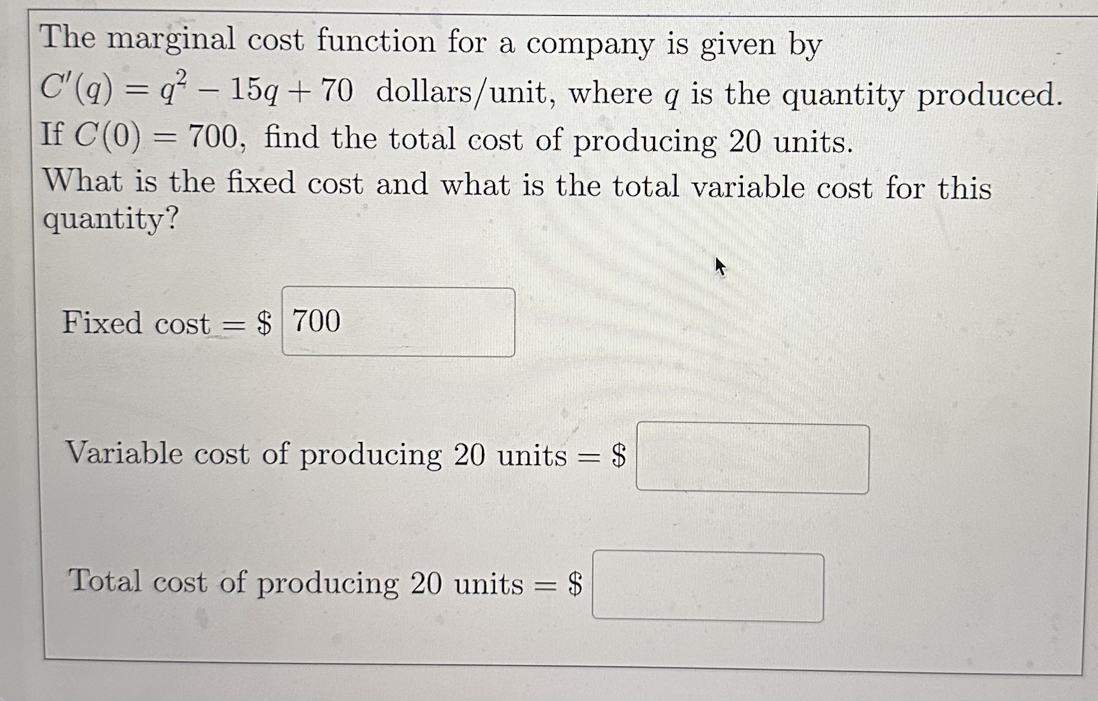 Solved The marginal cost function for a company is given by | Chegg.com