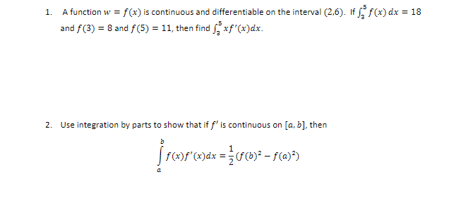 Solved 1. A function w=f(x) is continuous and differentiable | Chegg.com