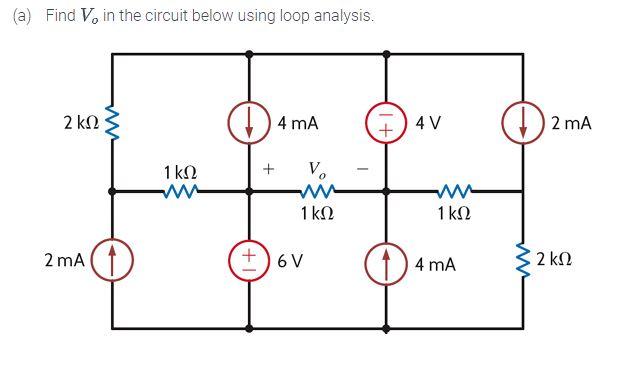 Solved (a) Find Vo In The Circuit Below Using Loop Analysis. 