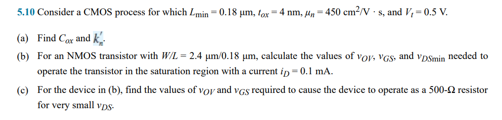 Solved 5.10 Consider a CMOS process for which Lmin = 0.18 | Chegg.com