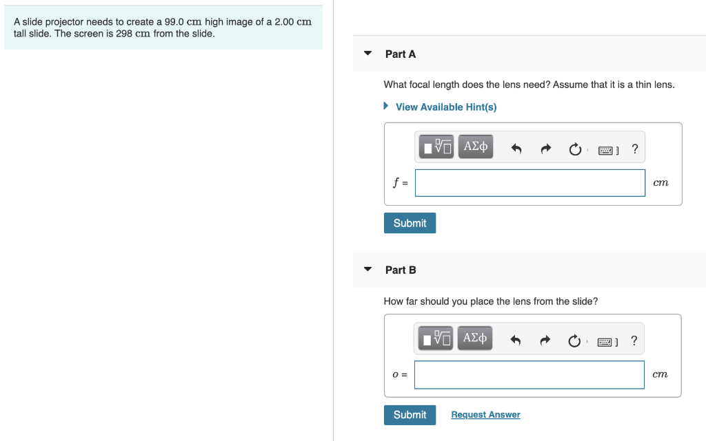 Solved A slide projector needs to create a 99.0 cm high | Chegg.com
