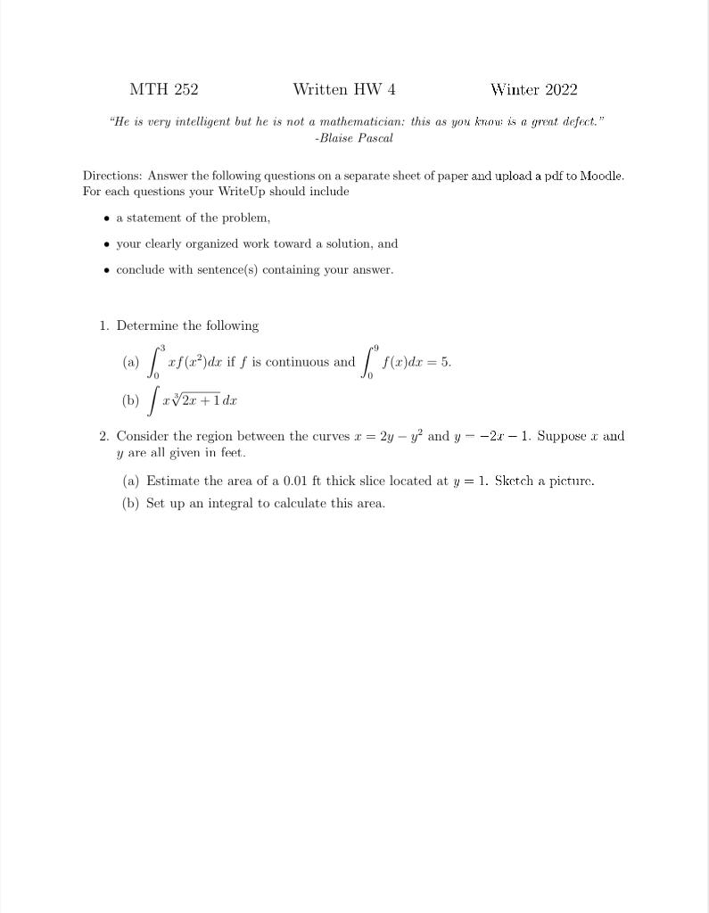 Solved MTH 252 Written HW 4 Winter 2022 