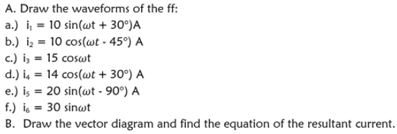 Solved A. Draw the waveforms of the ff: a.) i, = 10 sin(wt +