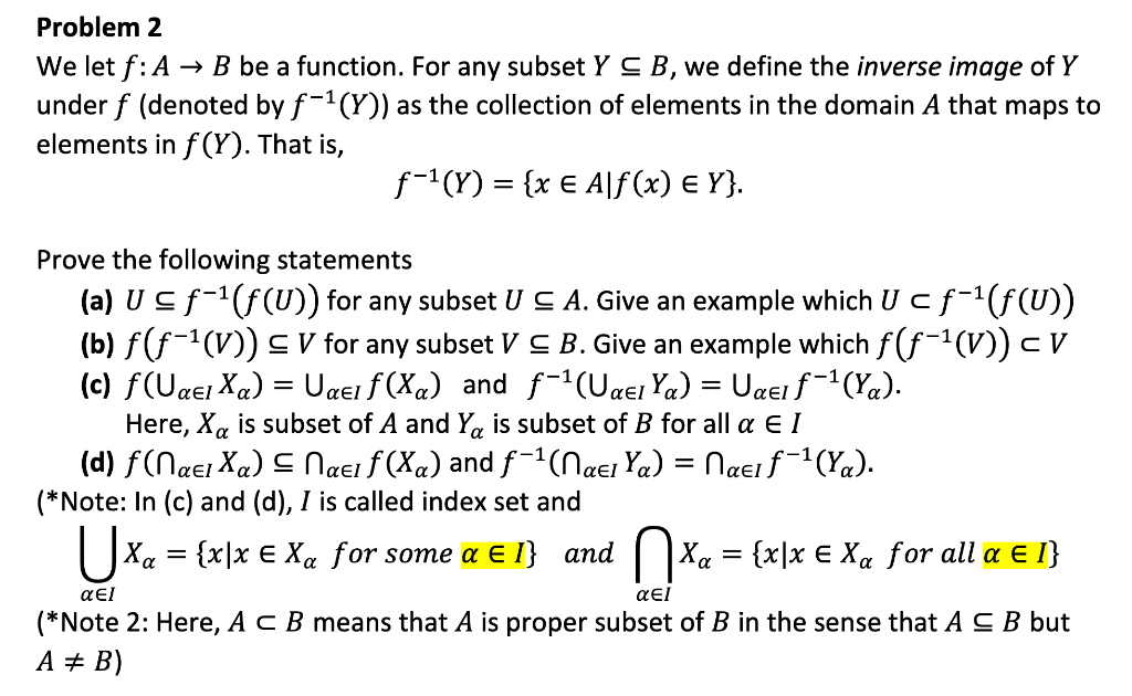 Solved Problem 2 We Let F:A → B Be A Function. For Any | Chegg.com