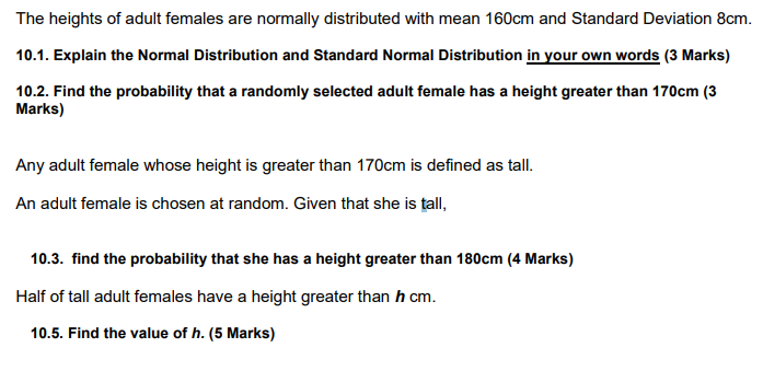 Solved The heights of adult females are normally distributed | Chegg.com