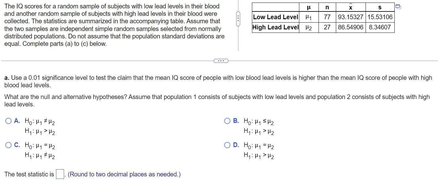 Solved The IQ Scores For A Random Sample Of Subjects With | Chegg.com