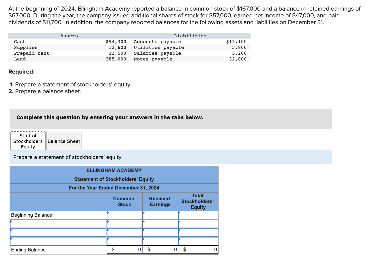 Solved At the beginning of 2024, Ellingham Academy reported