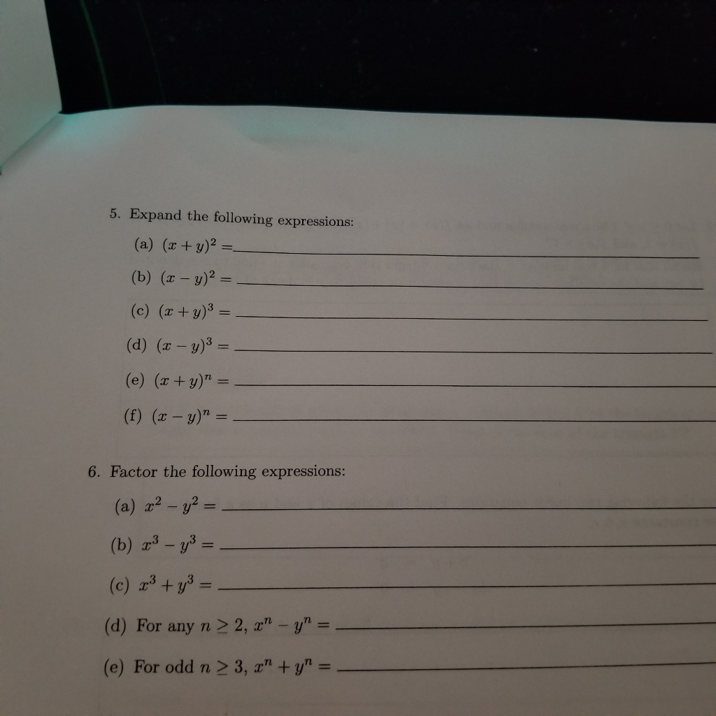 Solved 5 Expand The Following Expressions A X Y 2 Chegg Com