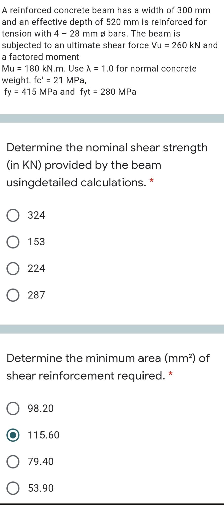 Solved A Reinforced Concrete Beam Has A Width Of 310mm And An