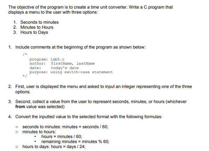 Solved The objective of the program is to create a time unit | Chegg.com