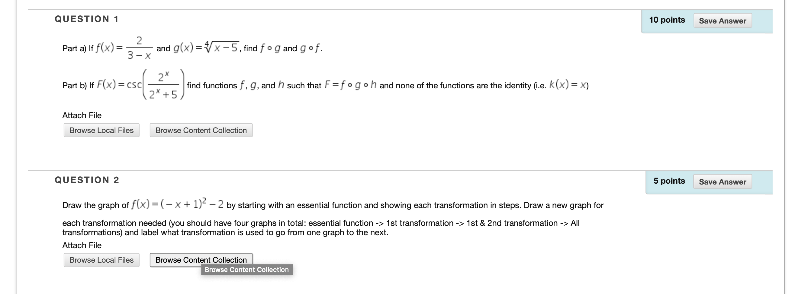 Solved QUESTION 1 10 points Save Answer Part a) If f(x) = = | Chegg.com