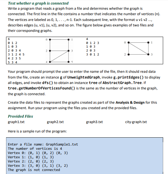 Test whether a graph is connected Write a program | Chegg.com