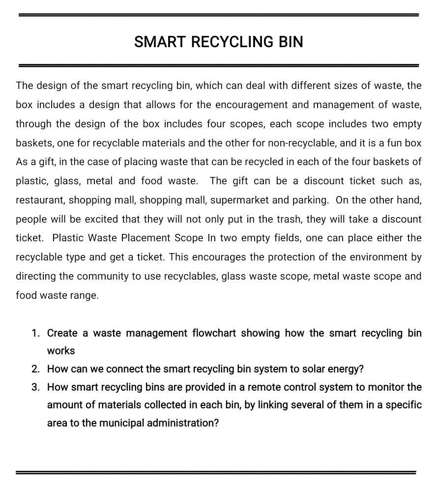 Solved SMART RECYCLING BIN The design of the smart recycling