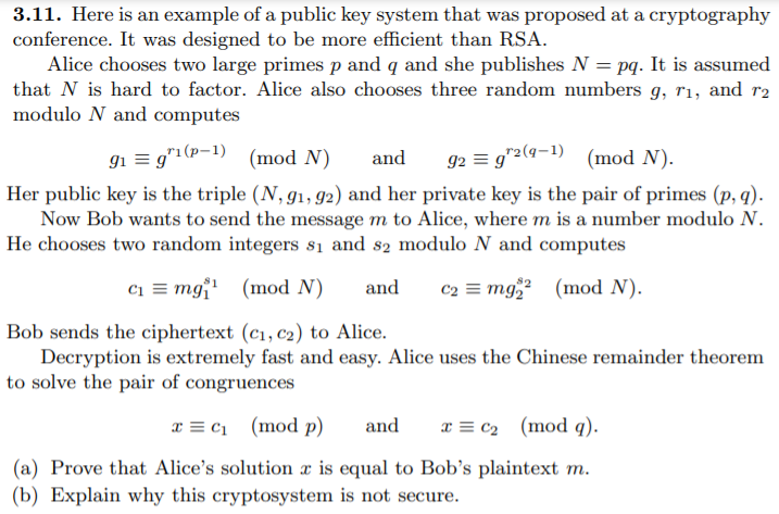 Solved 3.11. Here is an example of a public key system that | Chegg.com