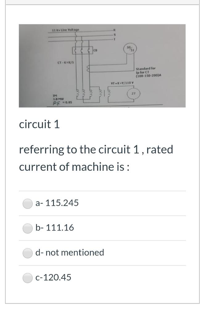 Solved 11 kV Line Voltage 50. 51 CH CT-Rex/5 Standard for Ip