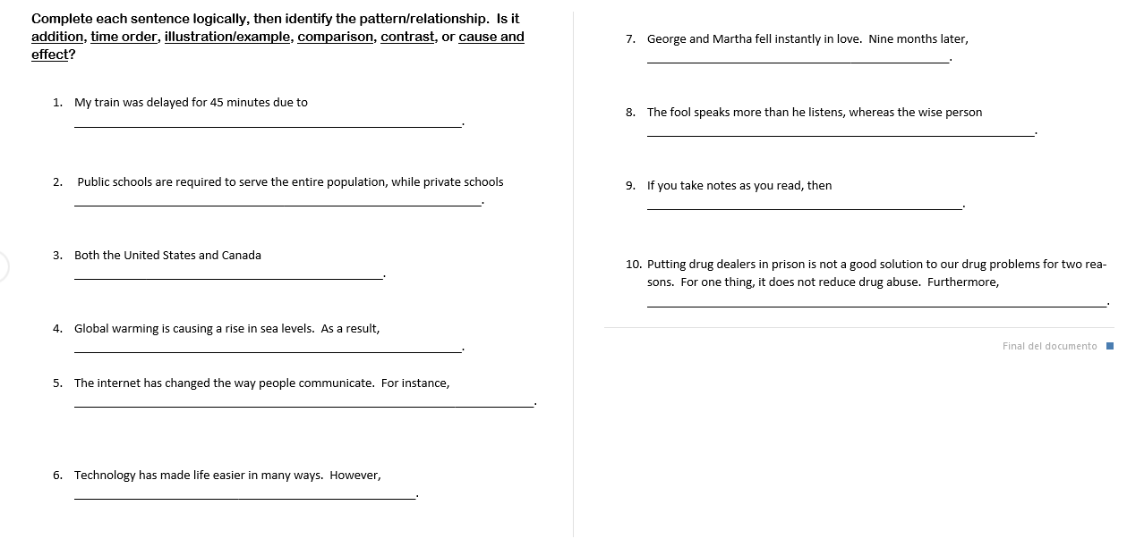 Complete each sentence logically, then identify the | Chegg.com