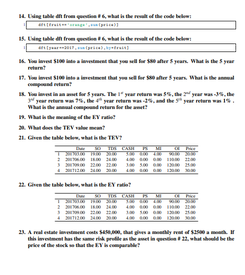 Investment Modeling using R practice problems. I am | Chegg.com