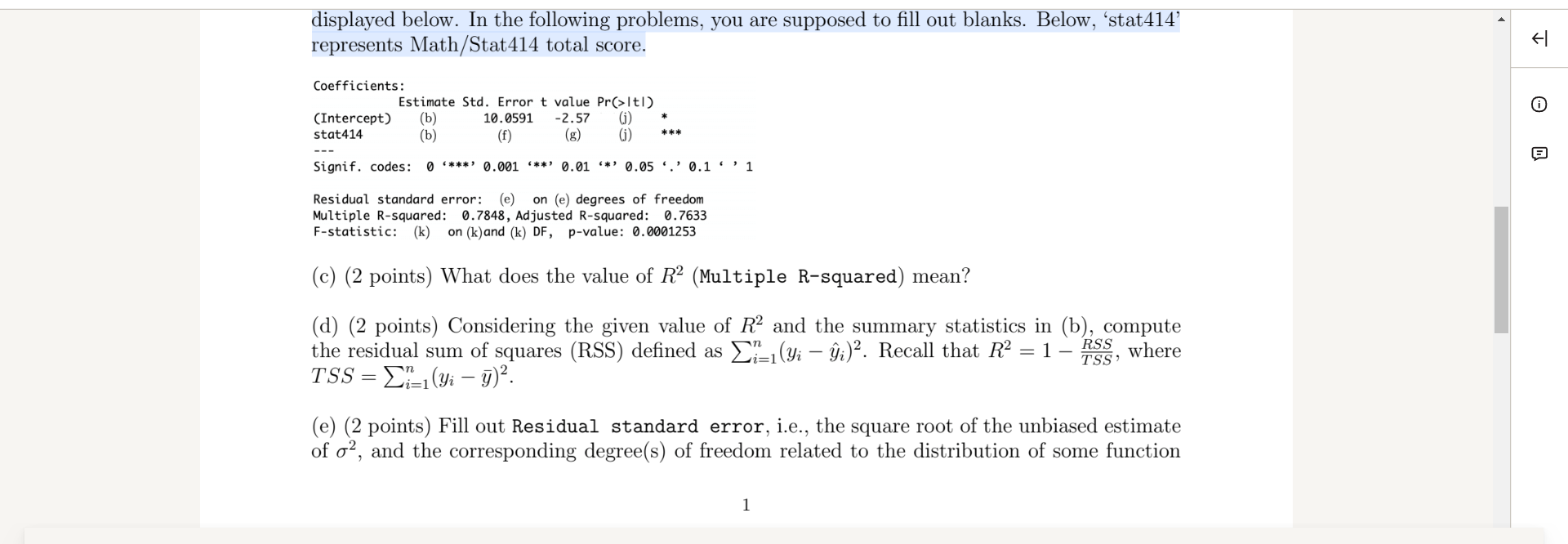 Is Math/Stat 414 A Good Indicator/predictor Of Your | Chegg.com