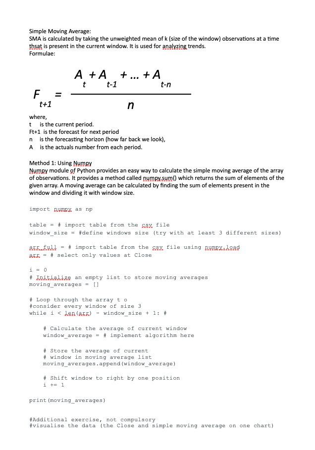 Solved Calculate Simple moving average and | Chegg.com