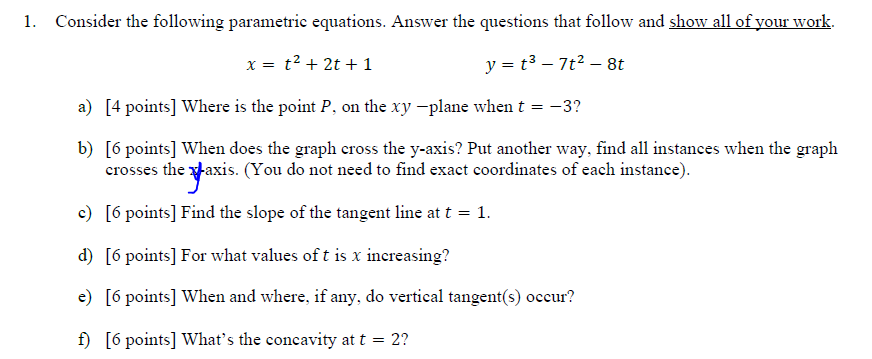 Solved 1. Consider the following parametric equations. | Chegg.com