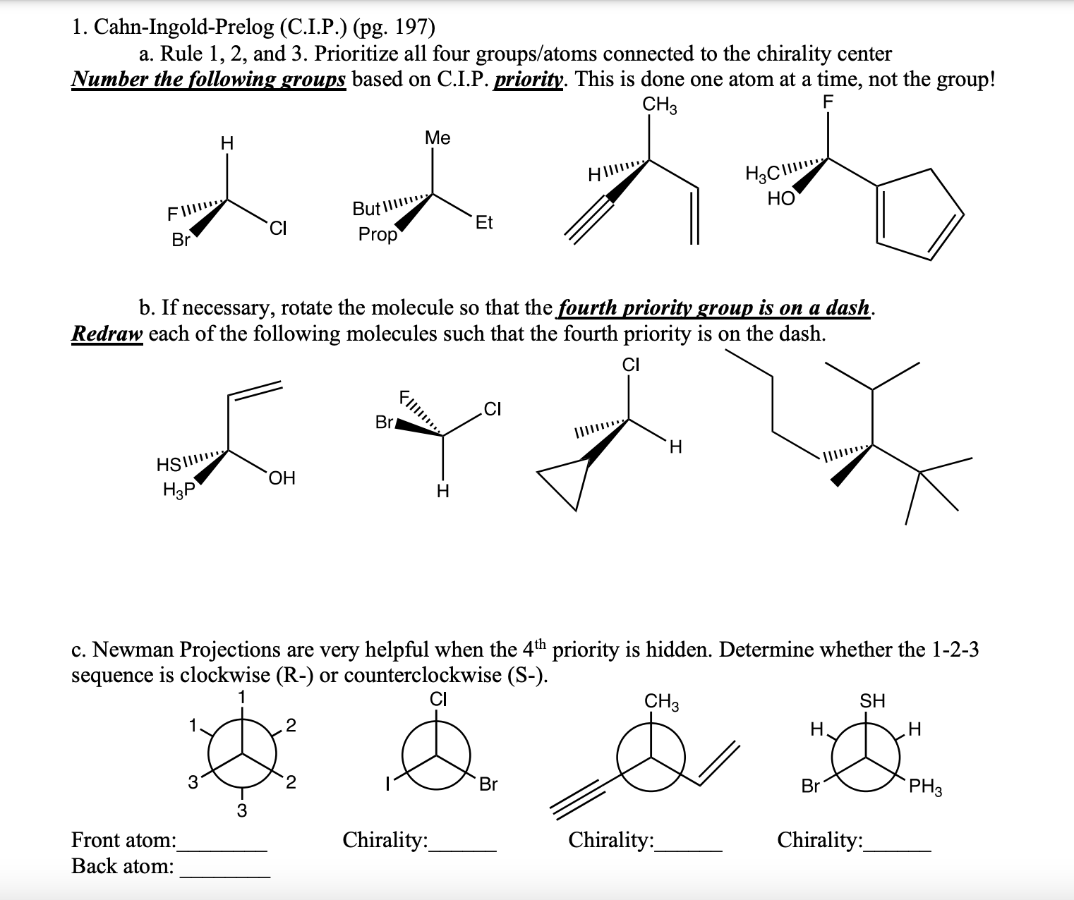 Solved 1. Cahn-Ingold-Prelog (C.I.P.) (pg. 197) a. Rule 1,2 | Chegg.com