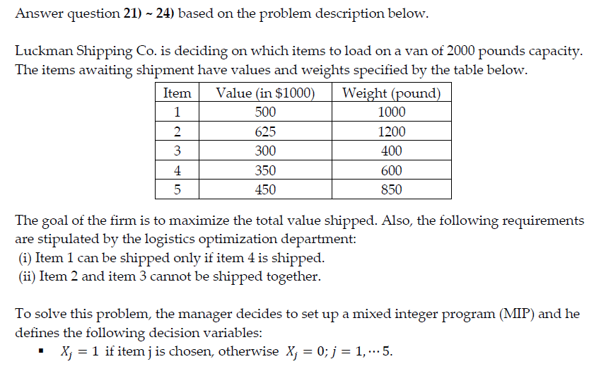 Solved Answer Question 21) - 24) Based On The Problem | Chegg.com