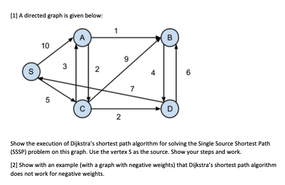 Solved [1] A directed graph is given below: 1 B 10 9 3 S 2 4 | Chegg.com