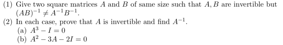 Solved (1) Give two square matrices A and B of same size | Chegg.com