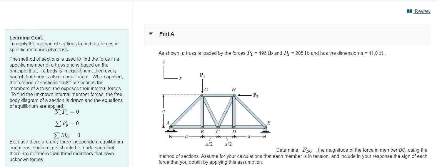 Solved Learning Goal: To Apply The Method Of Sections To | Chegg.com