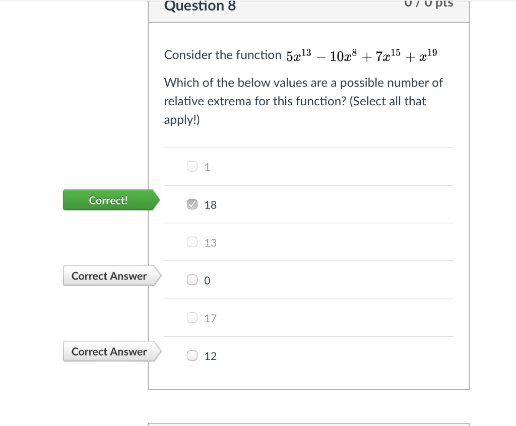Solved Question 8 Uopis Consider the function 5x13 – 10x8 + | Chegg.com