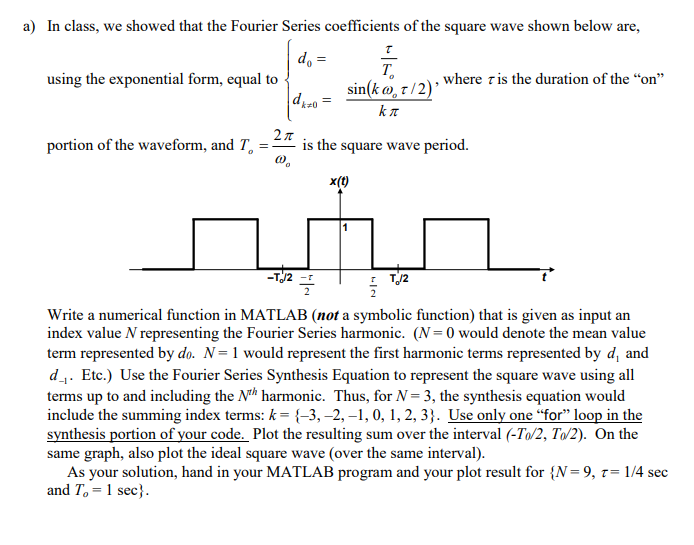 exponential fourier series coefficients square wave example