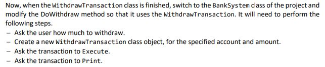 Solved Withdraw Transaction - account: Account •_amount: | Chegg.com