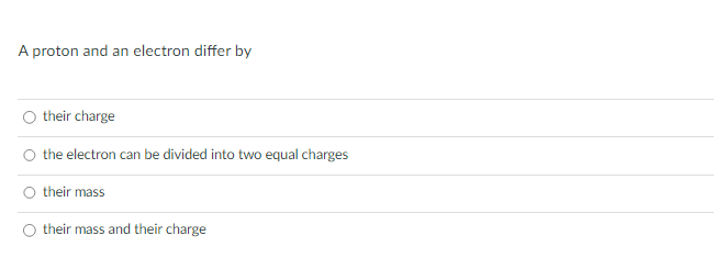 compared to the charge and mass of a proton an electron has