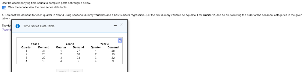 Use the accompanying time series to complete parts a | Chegg.com