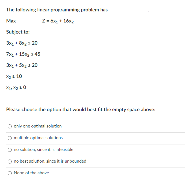 Solved The following linear programming problem has Max Z = | Chegg.com