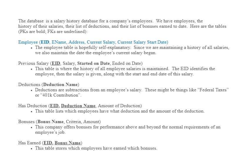 Solved The database is a salary history database for a | Chegg.com