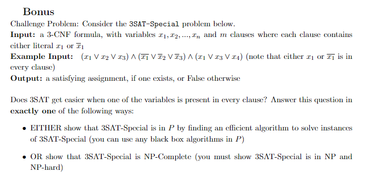 Solved Challenge Problem: Consider the 3SAT-Special problem | Chegg.com