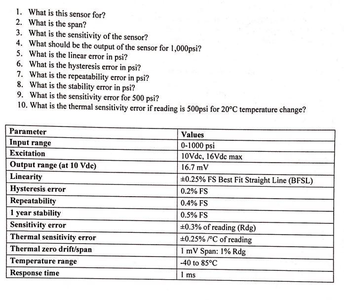 Solved 1. What is this sensor for? 2. What is the span? 3. | Chegg.com