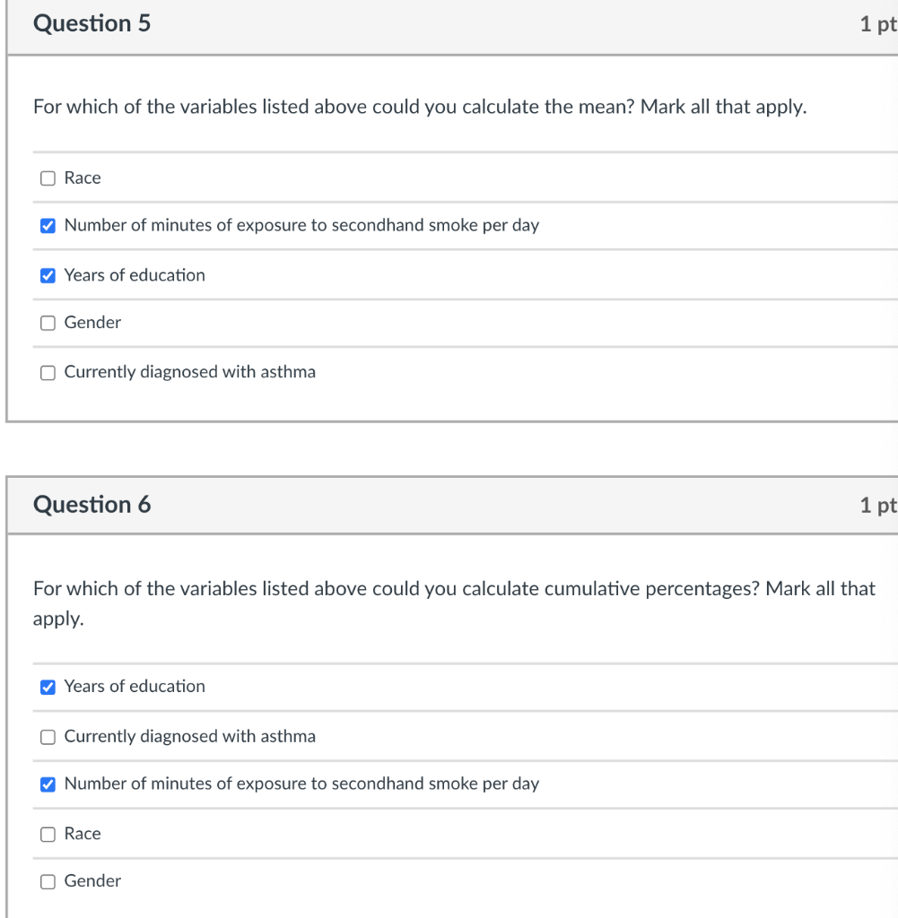 Solved Question 5 1 pt For which of the variables listed | Chegg.com
