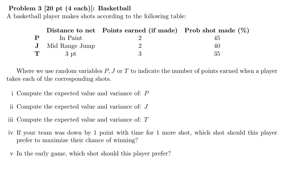 Solved Problem 3 [20 Pt (4 Each)]: Basketball A Basketball | Chegg.com