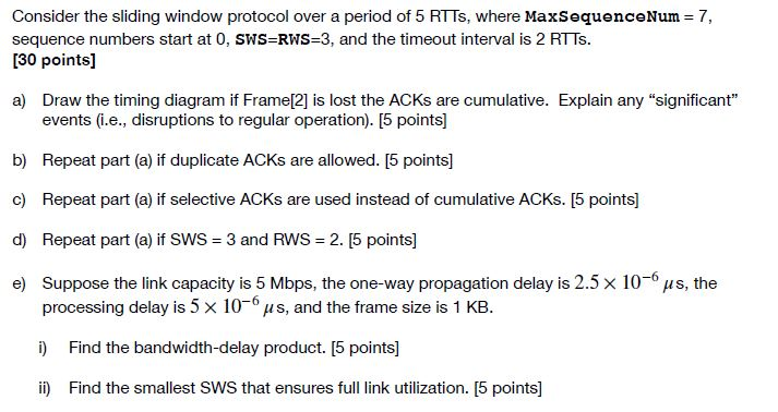 Consider the sliding window protocol over a period of | Chegg.com