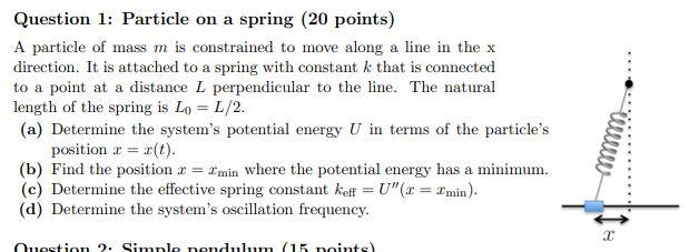 Solved Question 1: Particle on a spring ( 20 points) A | Chegg.com