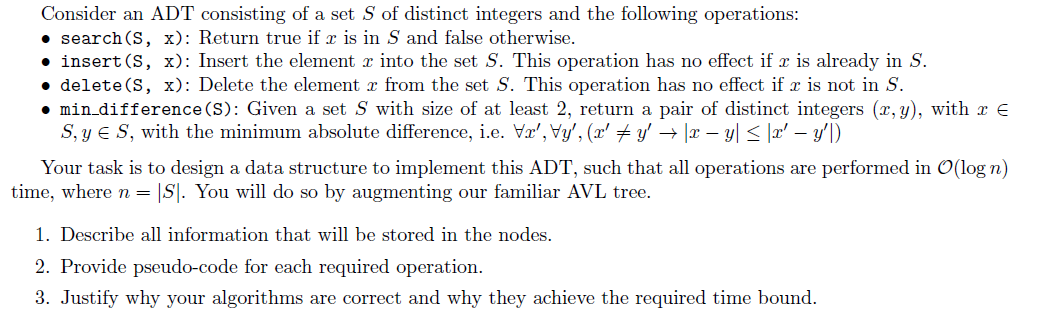 Solved Consider an ADT consisting of a set S of distinct | Chegg.com
